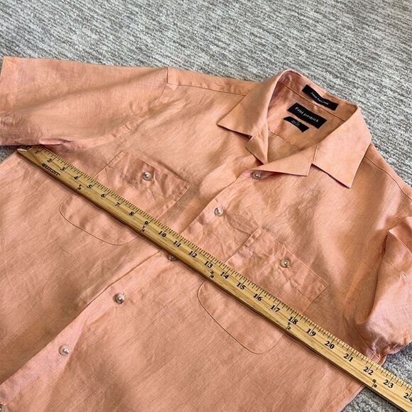 Paul Fredrick 100% Linen Camp Shirt Mens Size M Short Sleeve Button Down Peach - Picture 7 of 8
